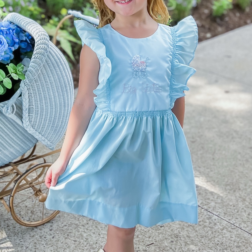 Classic Blue Ruffle Sleeve Girls' Dress